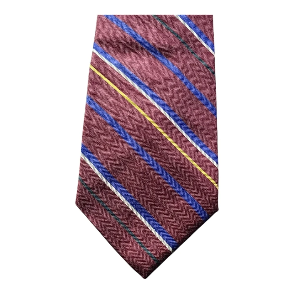 Polo Ralph Lauren Wool Silk Tie Burgundy Stripe Made USA Handcrafted Purple Tag